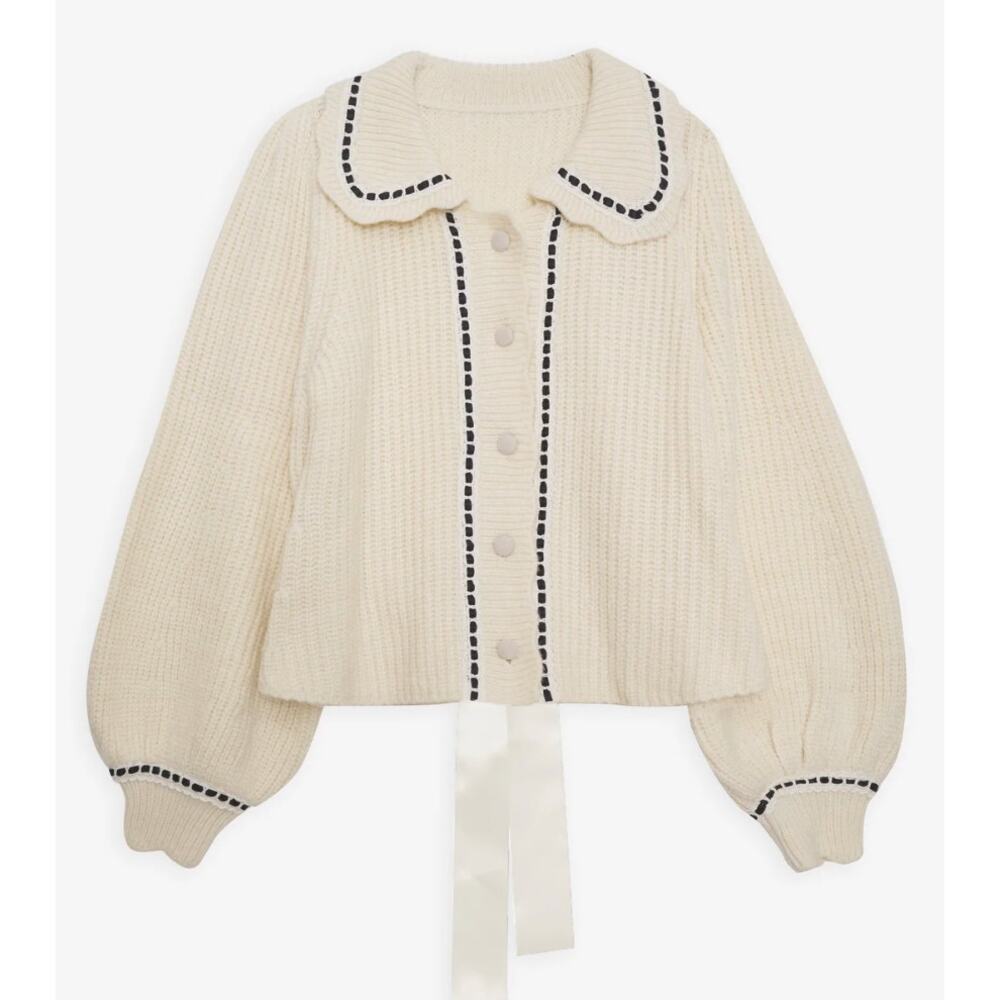 for love & lemons Jade cream lace collar tie back cardigan - Picture 3 of 9